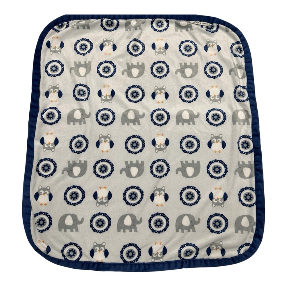 Blankets and Beyond Baby Blanket Navy Blue Gray White Owls Elephants Soft 31x27" - Picture 3 of 11